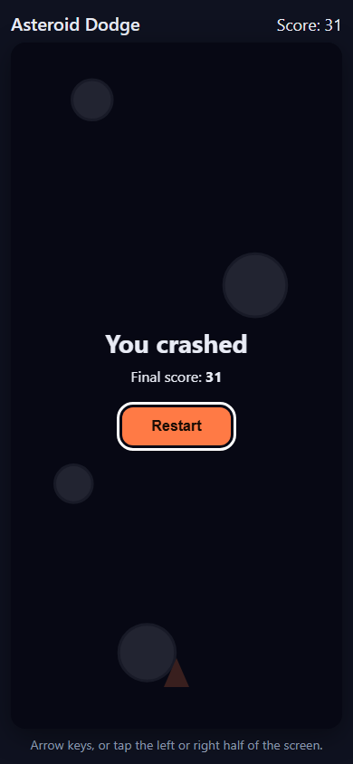 Screenshot of the phone controls the engine returned