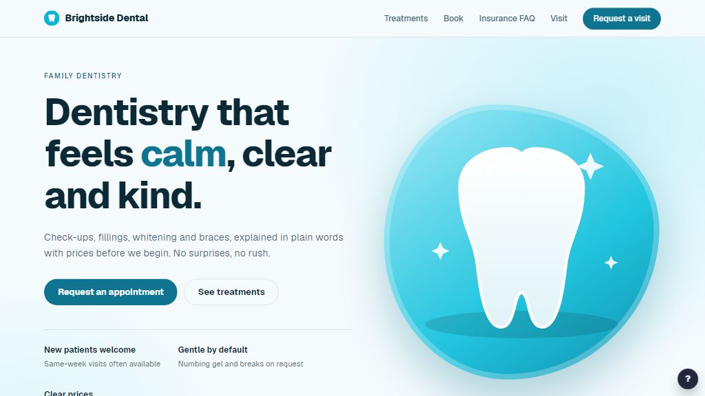 Preview of the Brightside Dental template