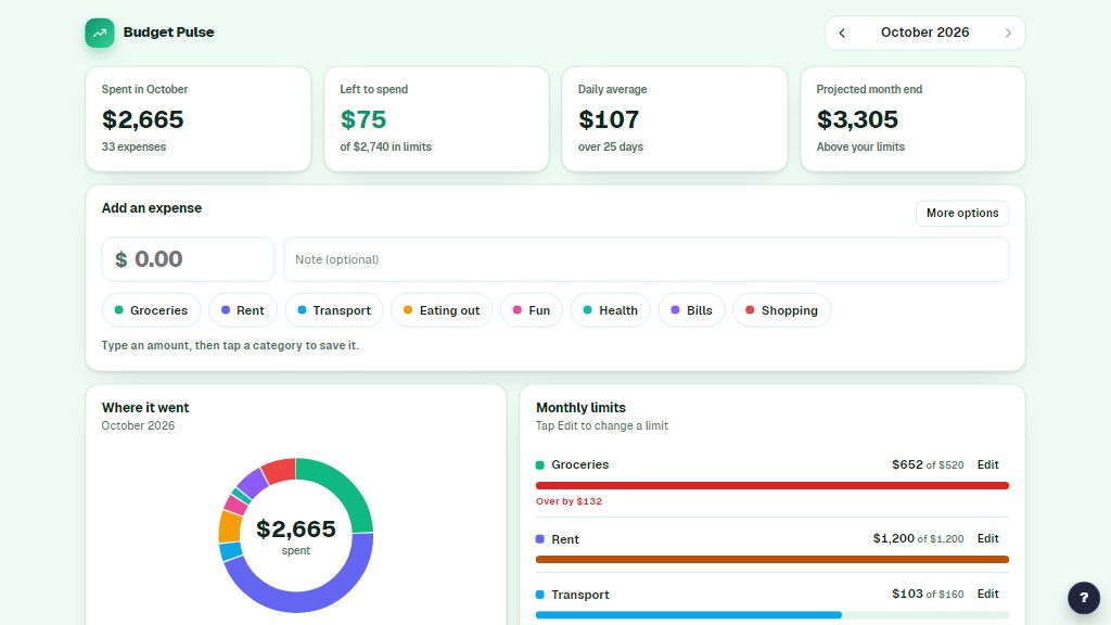 Preview of the Budget Pulse template