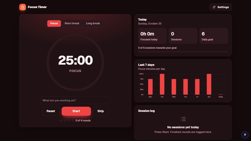 Preview of the Focus Timer template