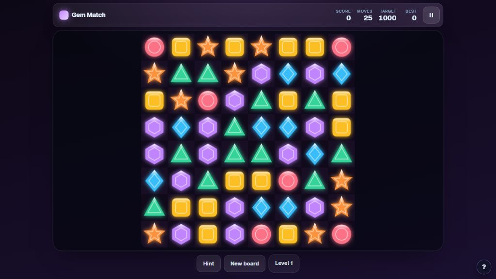 Preview of the Gem Match template