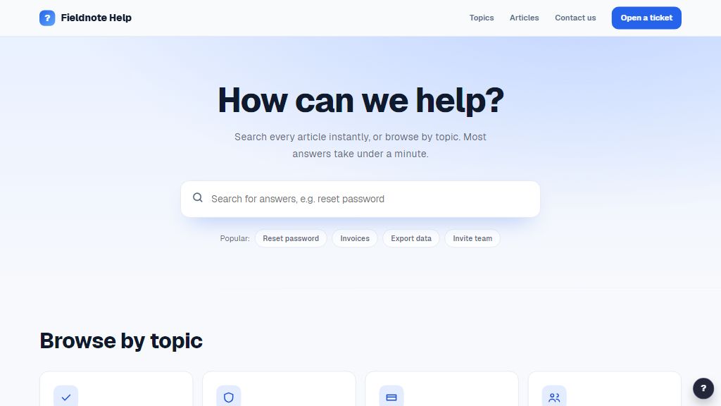 Preview of the Help Center template