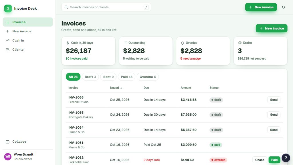 Preview of the Invoice Desk template