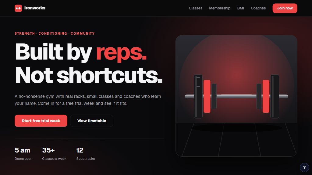 Preview of the Ironworks Fitness template