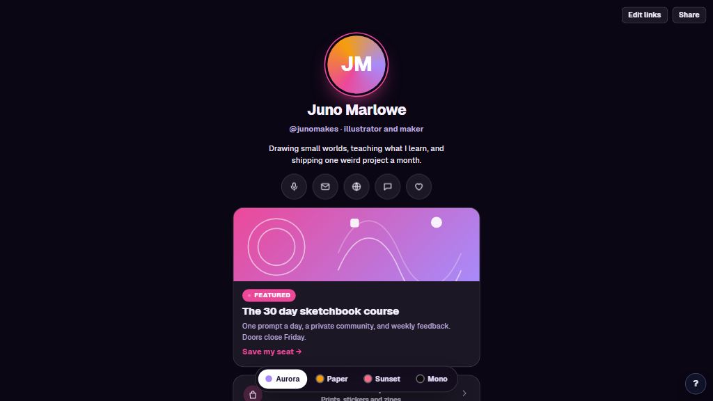 Preview of the Link Hub template