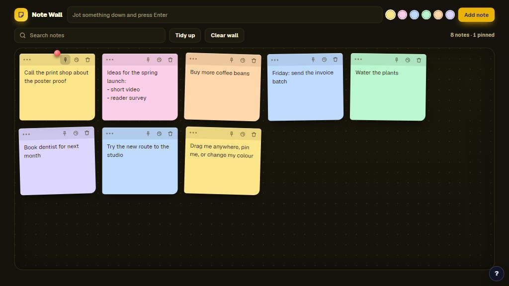 Preview of the Note Wall template