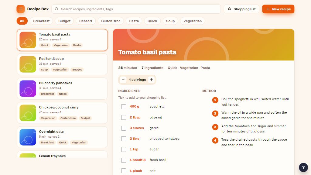 Preview of the Recipe Box template