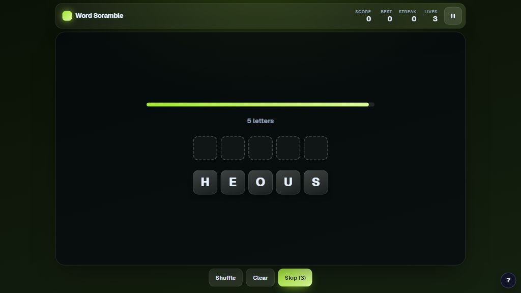 Preview of the Word Scramble template